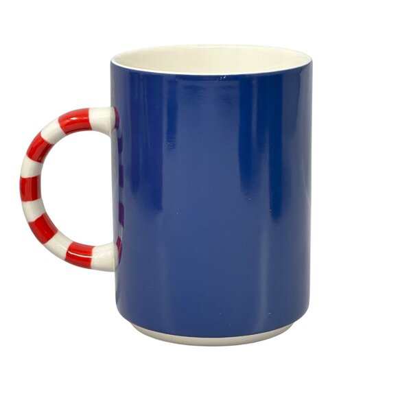 Starbucks 2018 Christmas Tree Blue Holiday Mug 12 Oz Red Candy Cane Handle Set - Picture 4 of 7